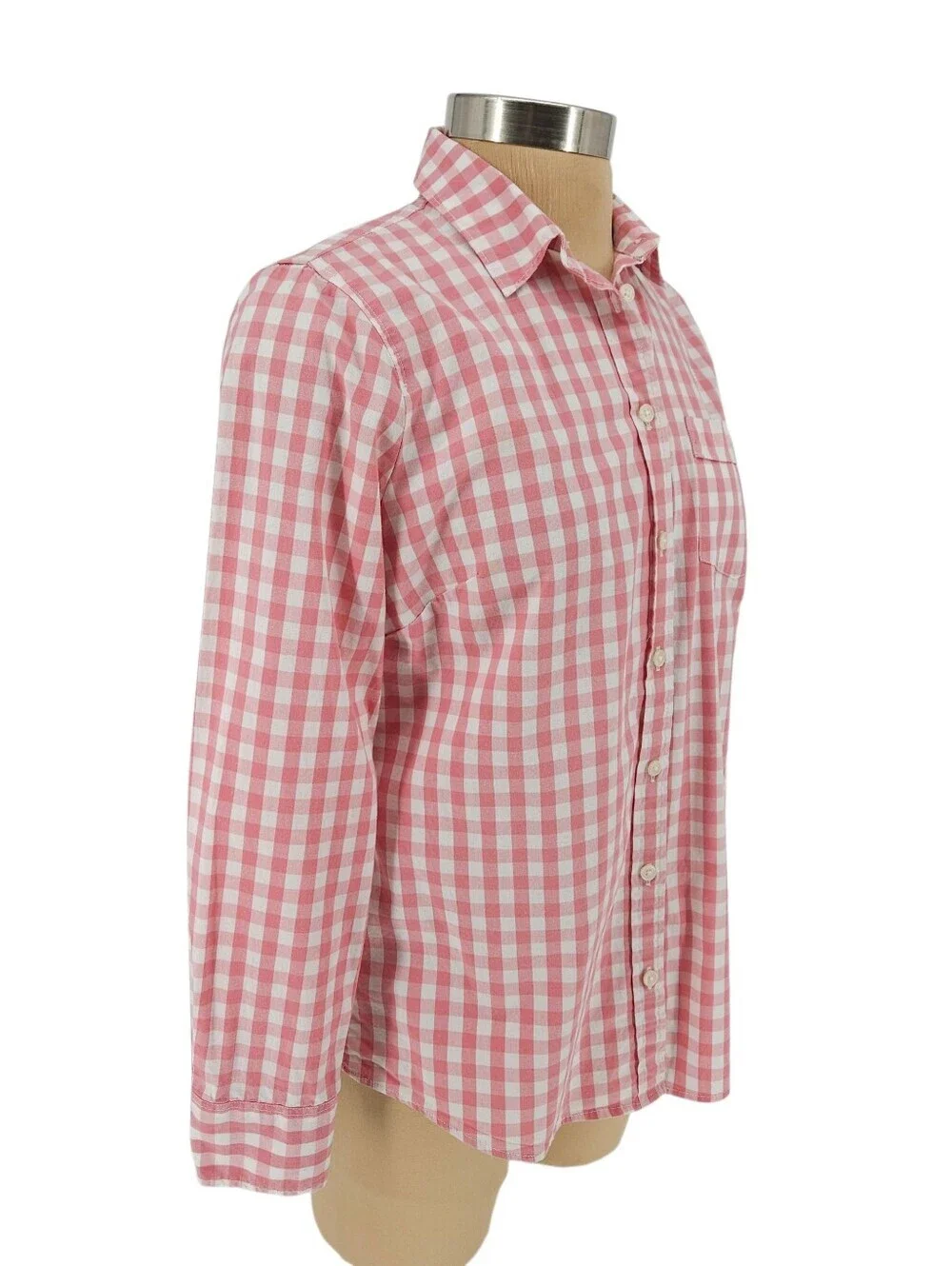 J.CREW Poplin Shirt Pink Gingham Long Sleeve Button Up Collared Top Small